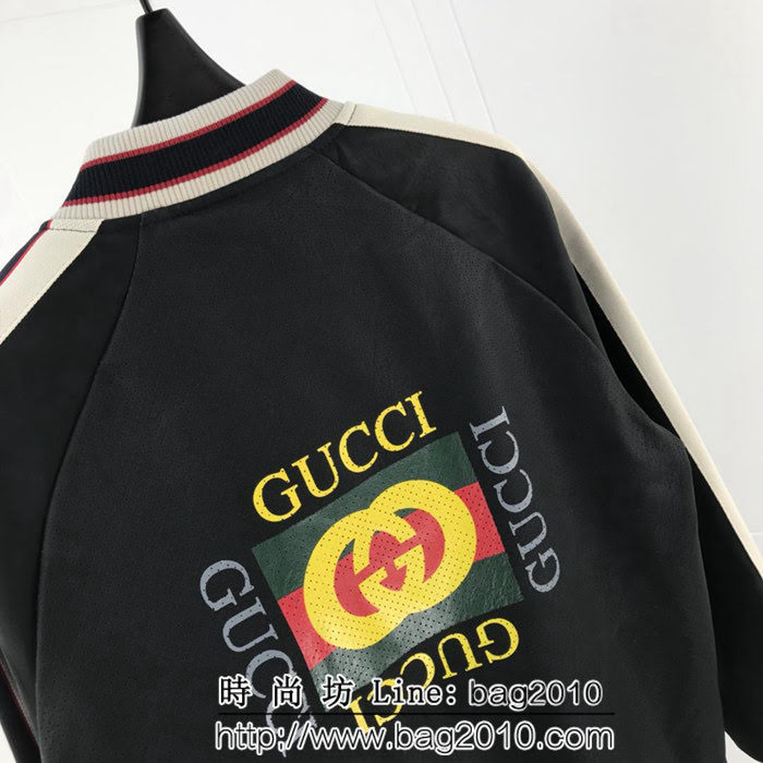 GUCCI古馳 18ss秋冬新款 背後G家經典方塊logo 鏤空設計Pu皮衣 男女同款 ydi1410